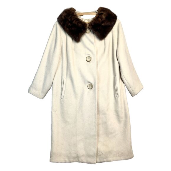 Vintage 50s 100% Cashmere Mink Fur Collar Swing Pea Coat Luxury Like Lilli Ann M - Picture 1 of 11